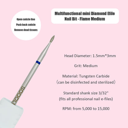 Diamond Efile Nail Bit- Mini 1.5mm Flame Medium