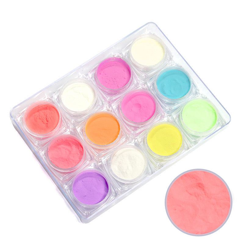 CP04-Glow In Dark Neon Nail Pigment Set- 12 Colors