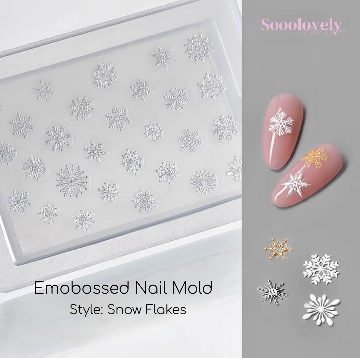 Snowflake Crystal Embossed Nails