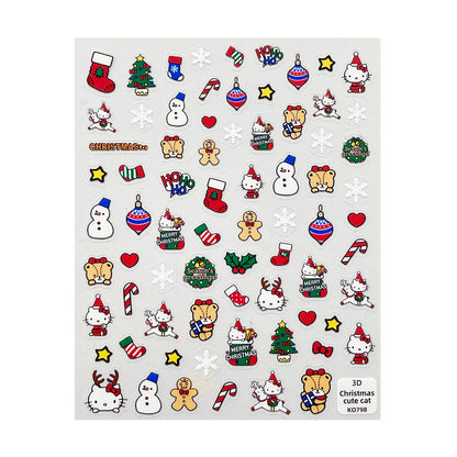 Ultra Thin Nail Sticker - Christmas Cute Cat KO798