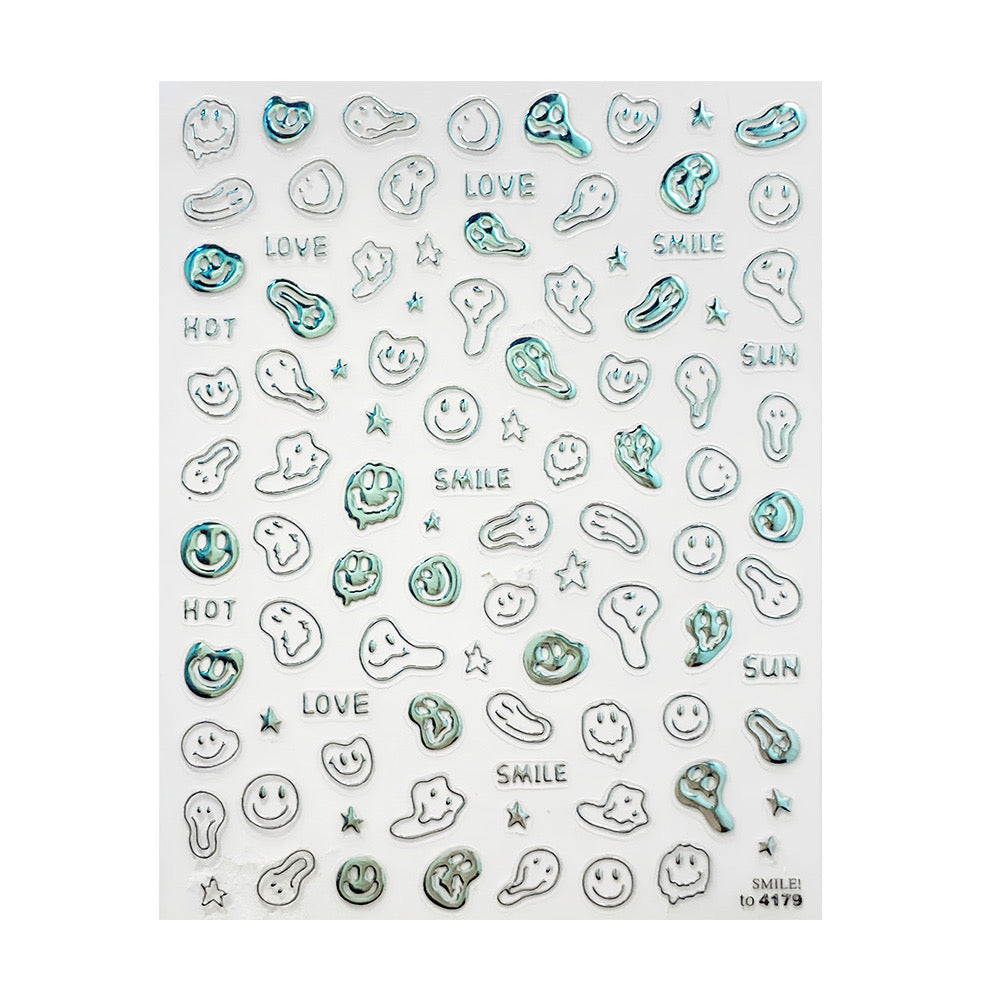 3D Nail Sticker - Hollow Funny Smiley Face TO4179 - Silver