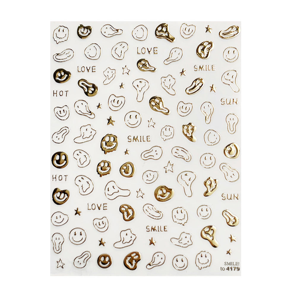 3D Nail Sticker - Hollow Funny Smiley Face TO4179 - Gold