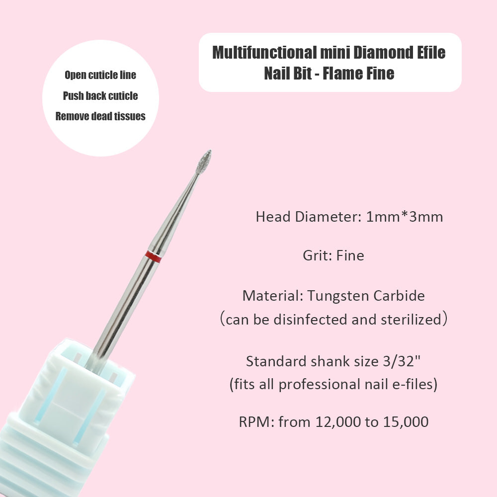 Diamond Efile Nail Bit- Mini 1mm Flame Fine